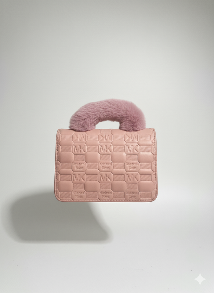 Blush Luxe Quilted Handbag with Faux-Fur Handle