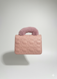 Blush Luxe Quilted Handbag with Faux-Fur Handle
