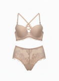Lace Net Embroidery Double Strips Adjustable Straps Round Cup Bra and Panty Set