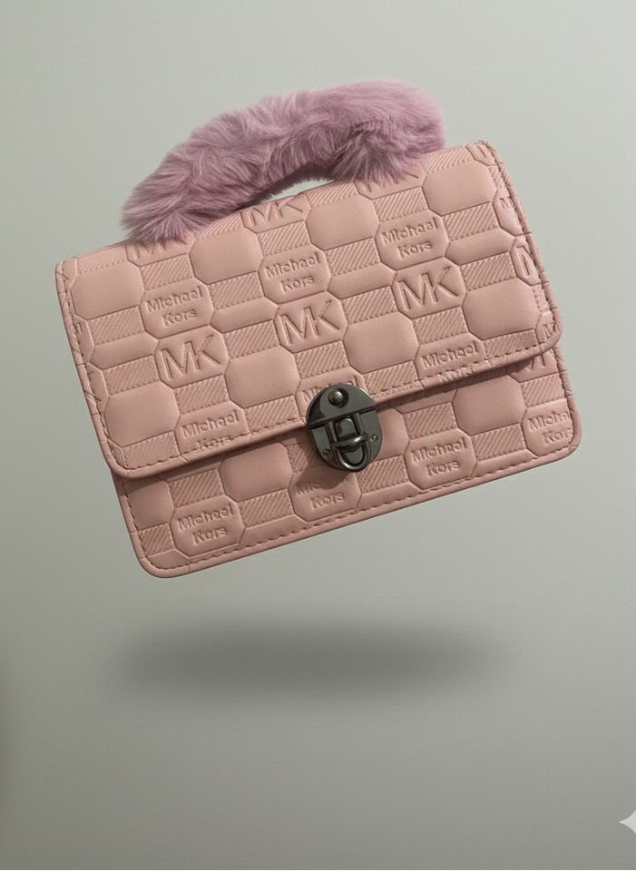 Blush Luxe Quilted Handbag with Faux-Fur Handle