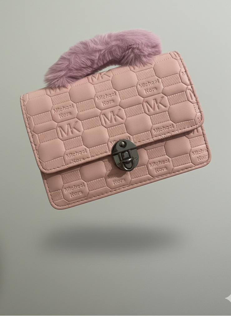 Blush Luxe Quilted Handbag with Faux-Fur Handle